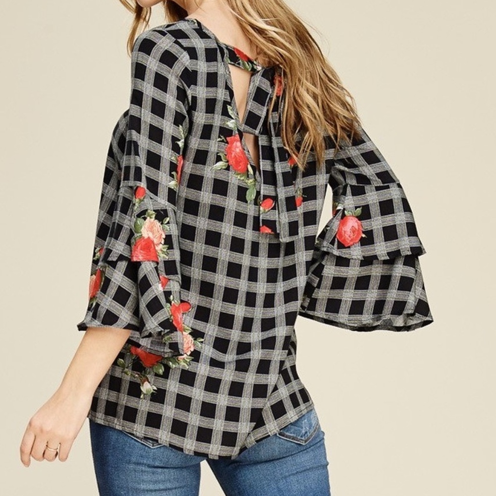 Melissa Woven Top with Bell Sleeve and V-Neck